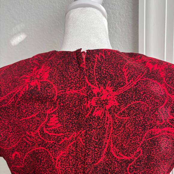VTG All That Jazz Dress 80s Red Ruched Wiggle Cocktail Bodycon XS Abstract - Picture 8 of 14